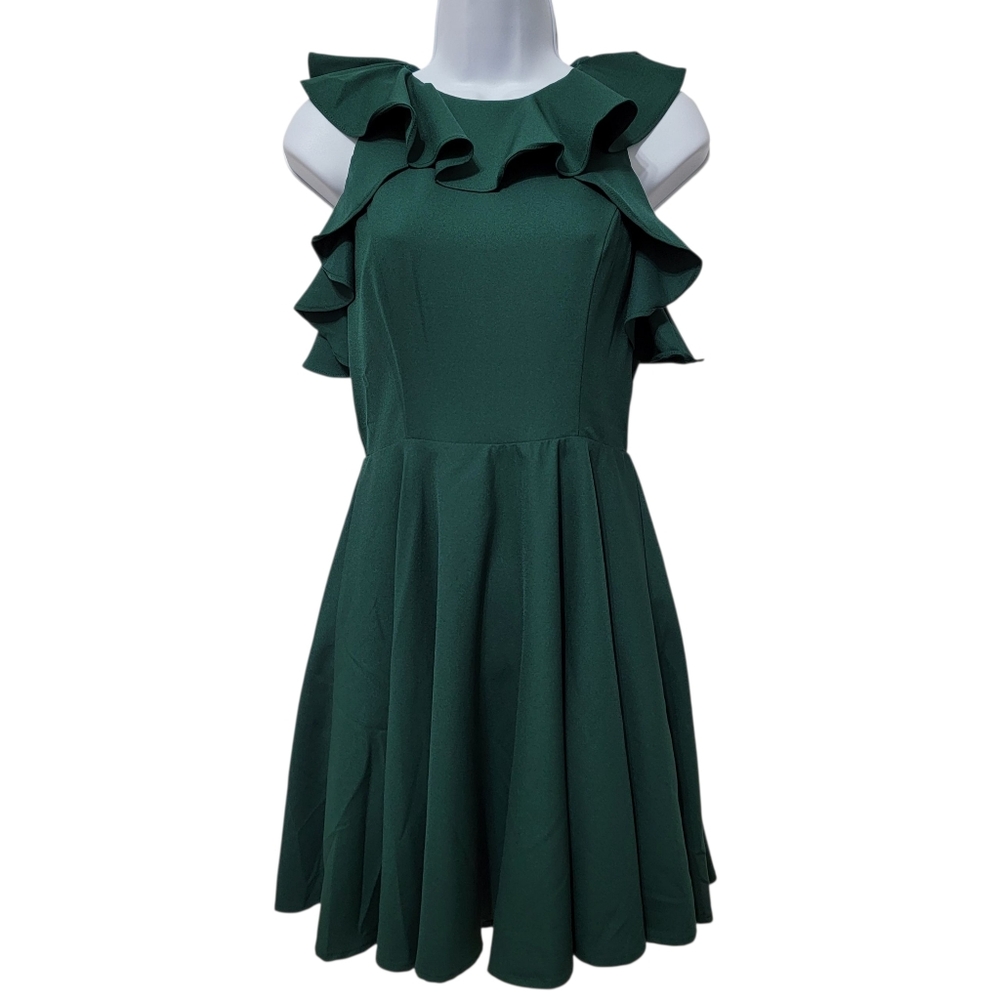 Altar'd State | Pure Royalty Ruffle Party Dress Hunter Green Fit & Flare